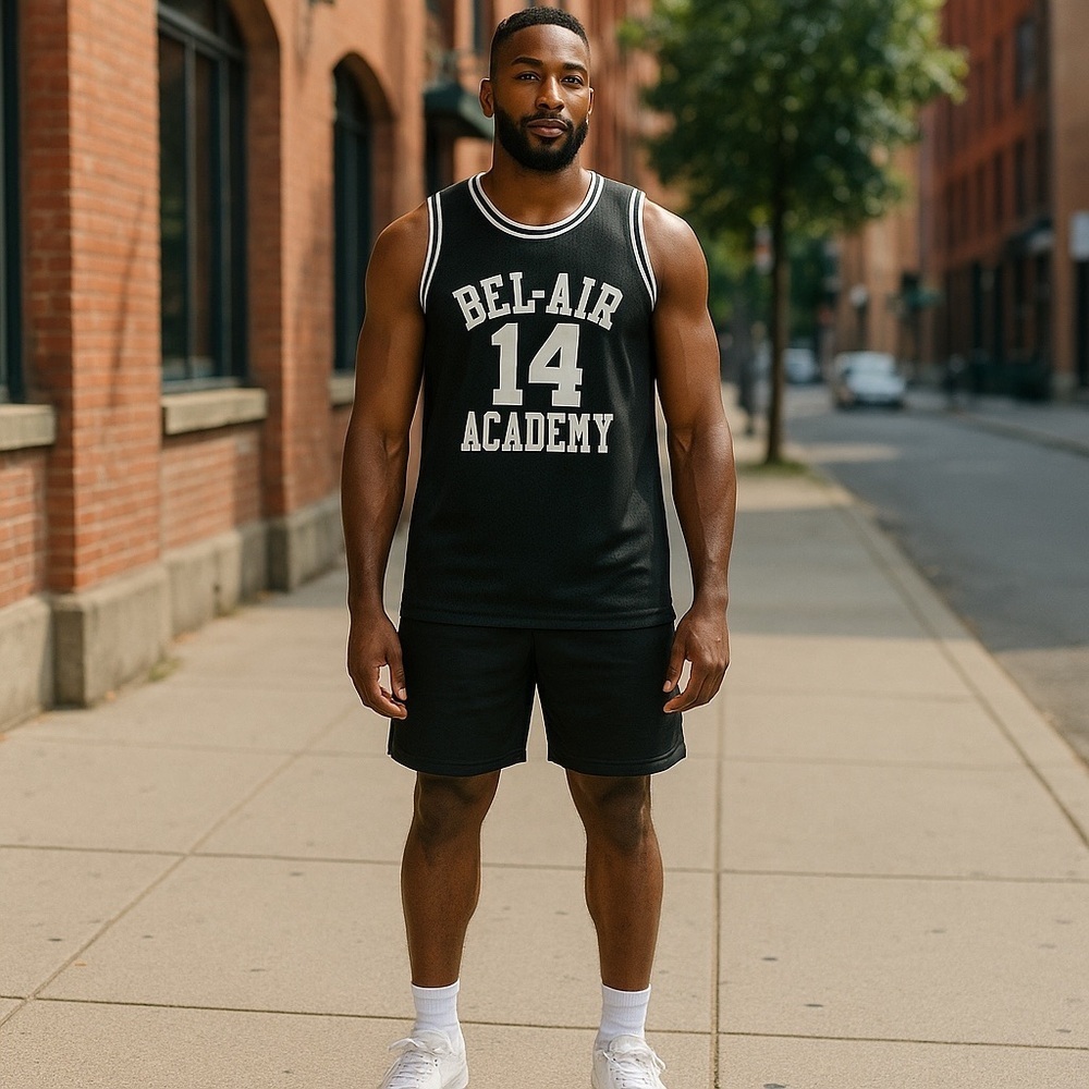 Men’s Bel-Air Will Smith Number 14 Basketball Jersey Black White Fresh Prince